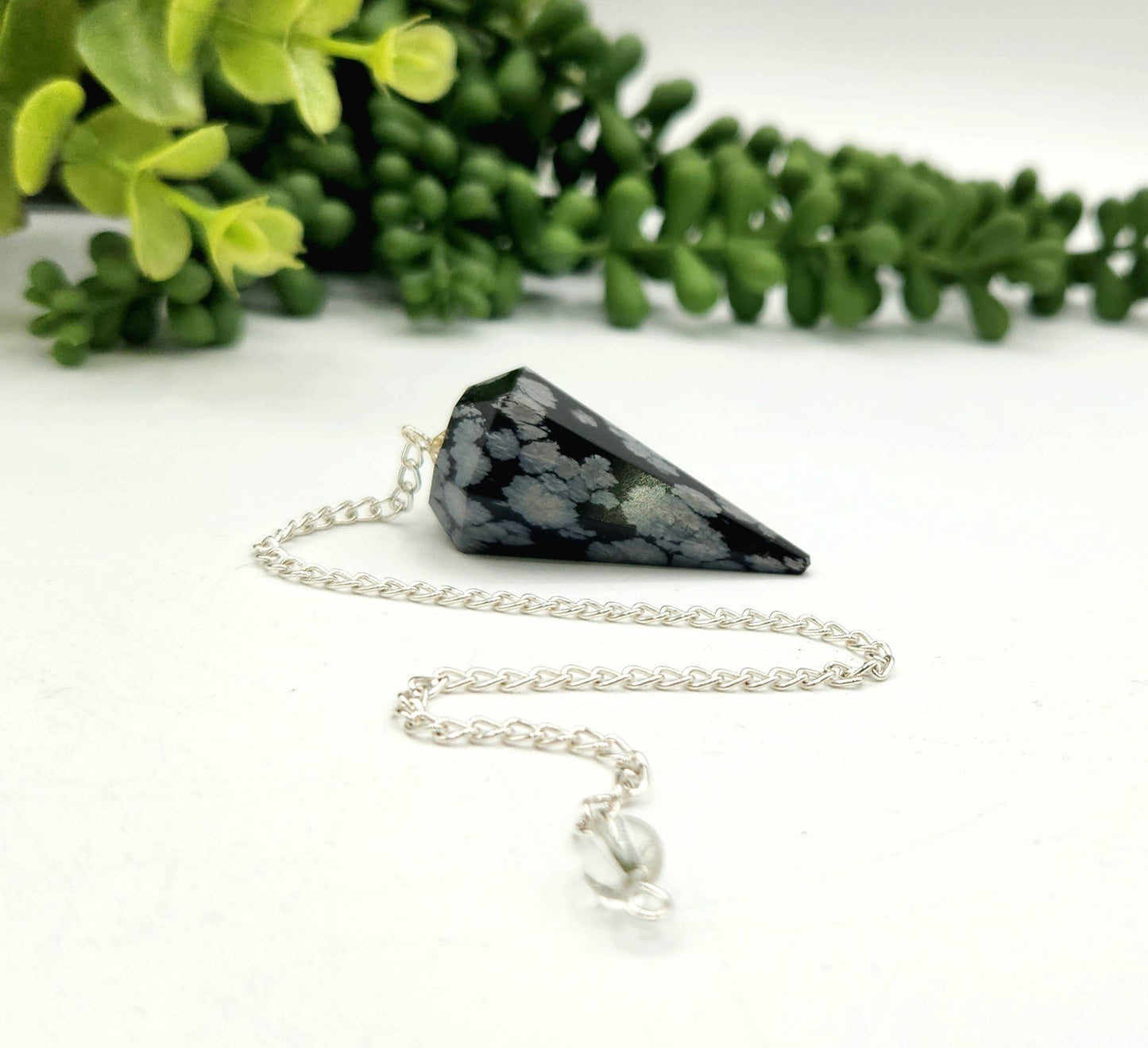 Snowflake Obsidian Pendulum w/ Silver Plated Chain