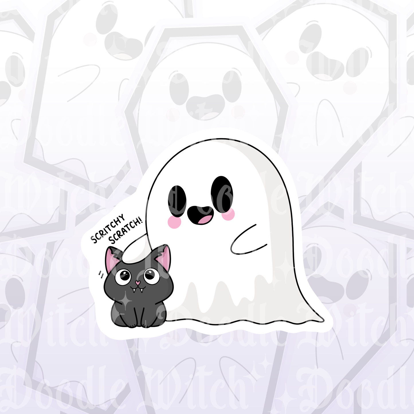 Ghost Petting Cat Sticker