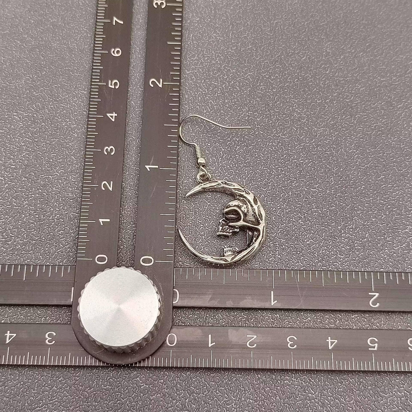 Gothic Half Skull Face Crescent Dangle Earrings