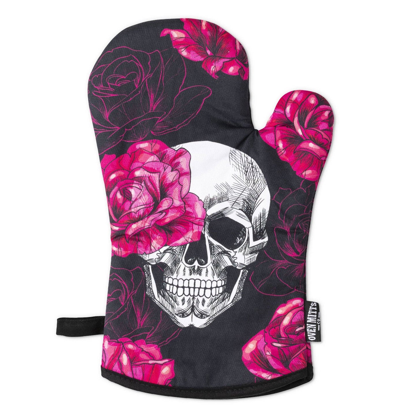Pink Rose & Skull Oven Mitts And Potholder Set
