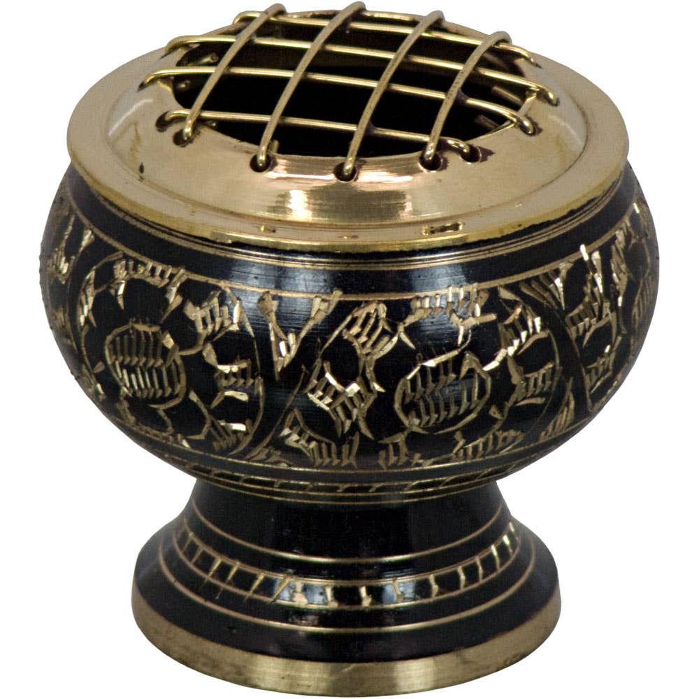 Brass Burner Flower Engraved w/ Grid-Black