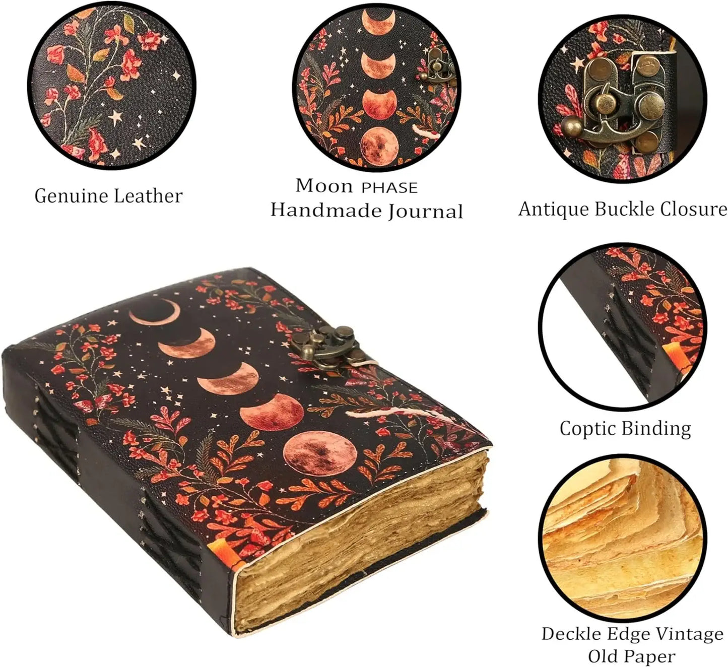 Leather Journal with Moon Print