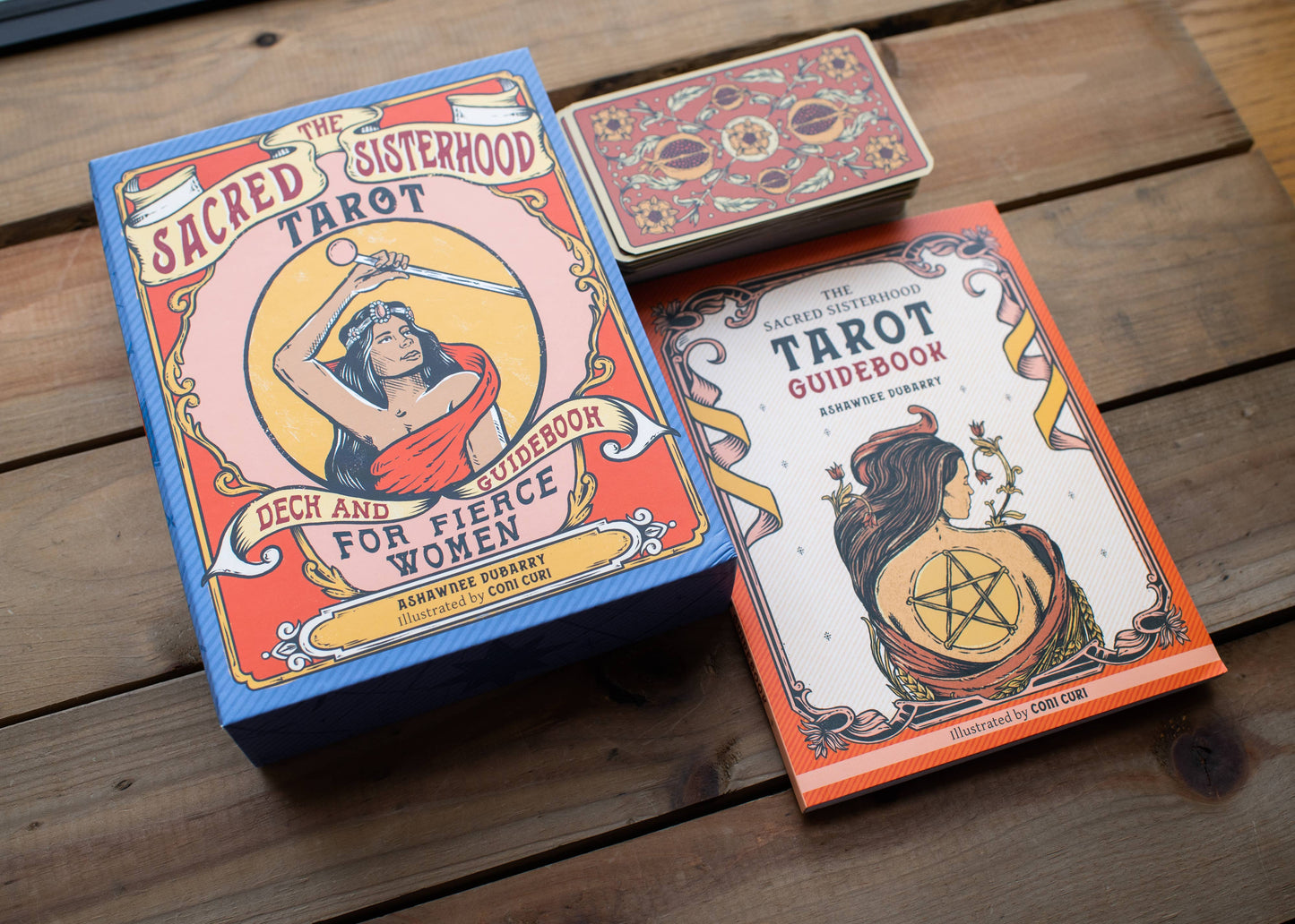 Sacred Sisterhood Tarot and Guidebook for Fierce Women by Ashawnee DuBarry (Author) and Coni Curi (Illustrator)