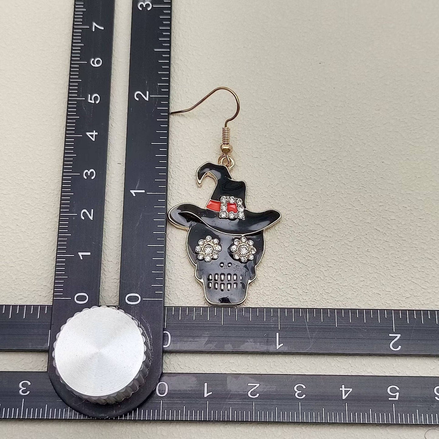 Halloween Black Enamel Skull Dangle Earrings
