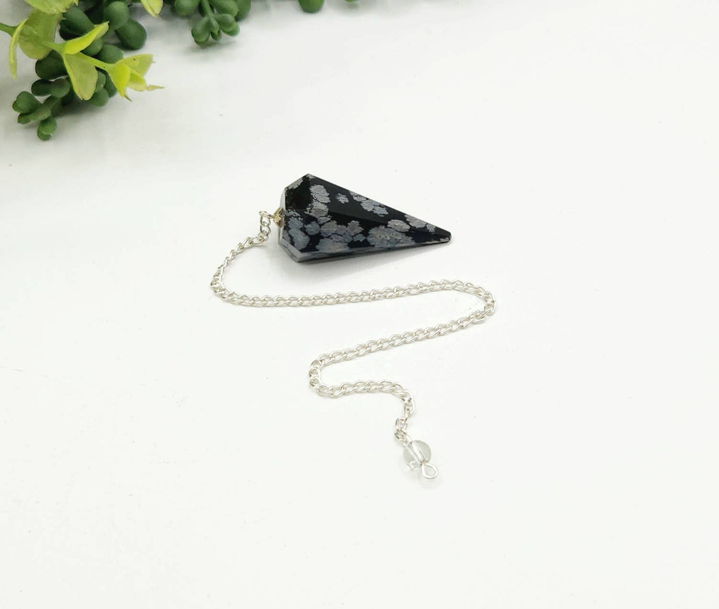 Snowflake Obsidian Pendulum w/ Silver Plated Chain