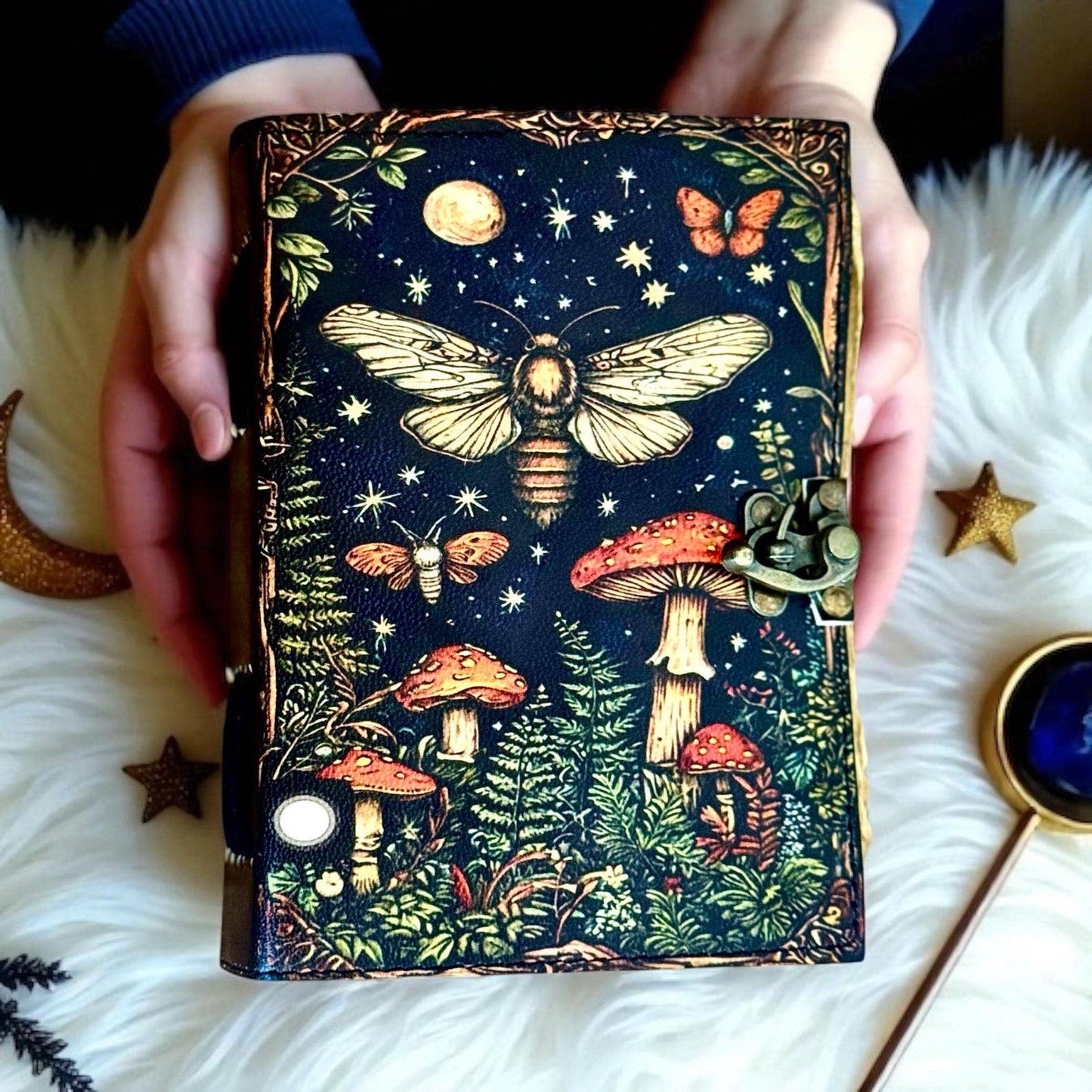 Leather Journal with Mushroom Print