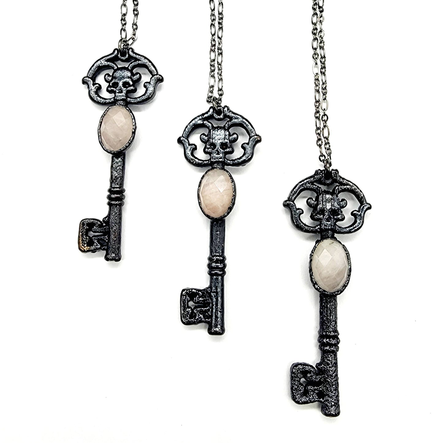 Skeleton Key Necklace-Rose Quartz
