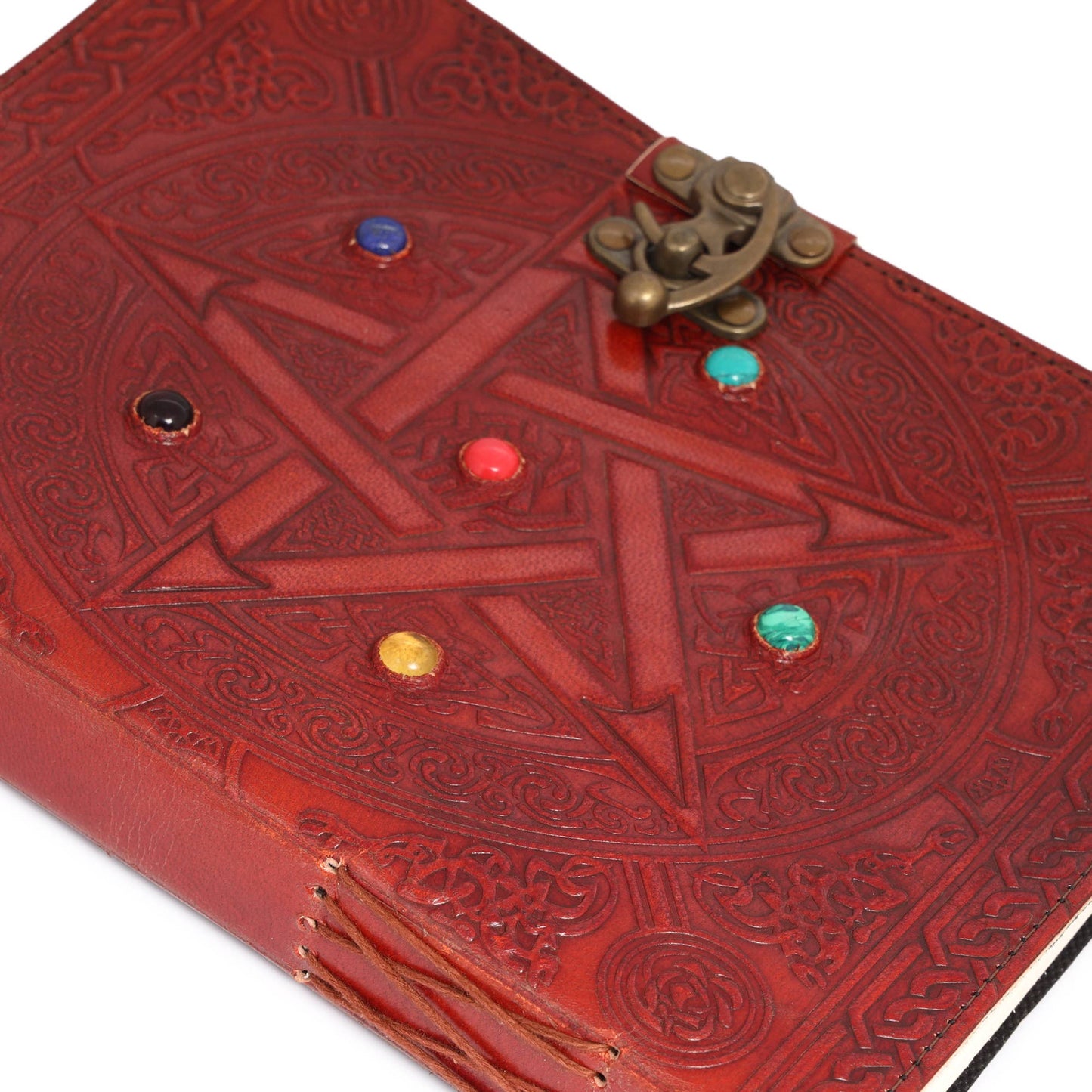 Leather Pentagram Journal with Six Gemstones