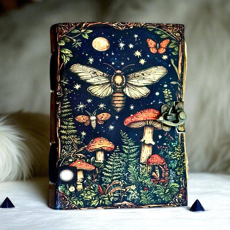 Leather Journal with Mushroom Print