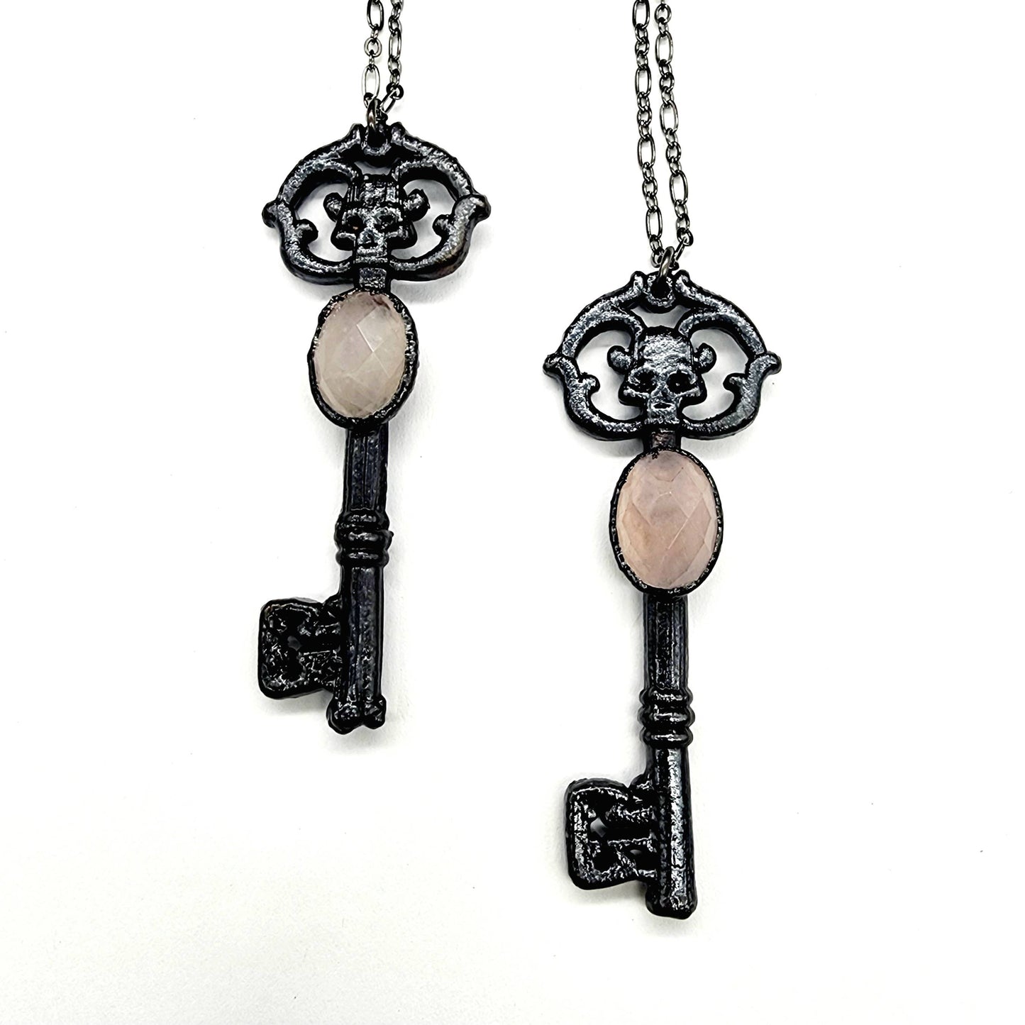 Skeleton Key Necklace-Rose Quartz