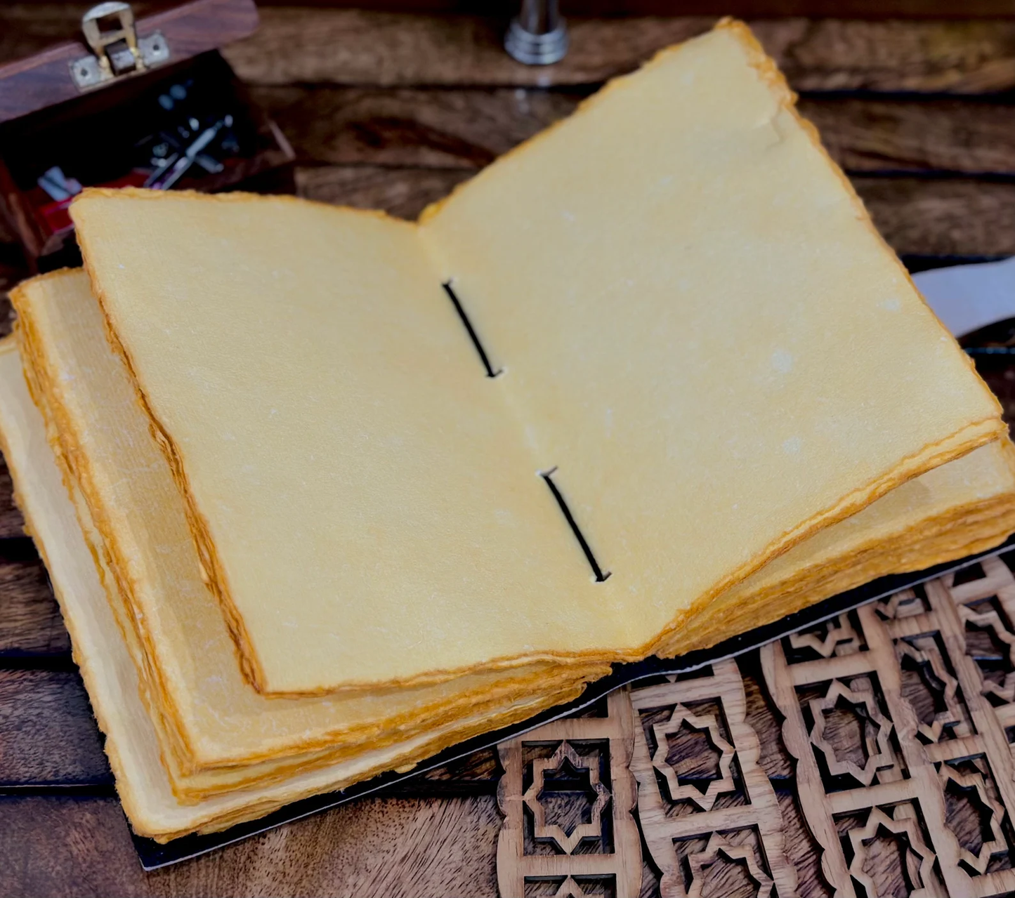 Leather Journal Grimoire with Sugar Skull Rose Print