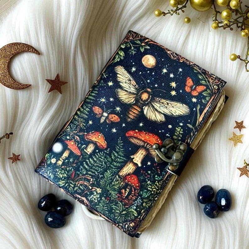 Leather Journal with Mushroom Print