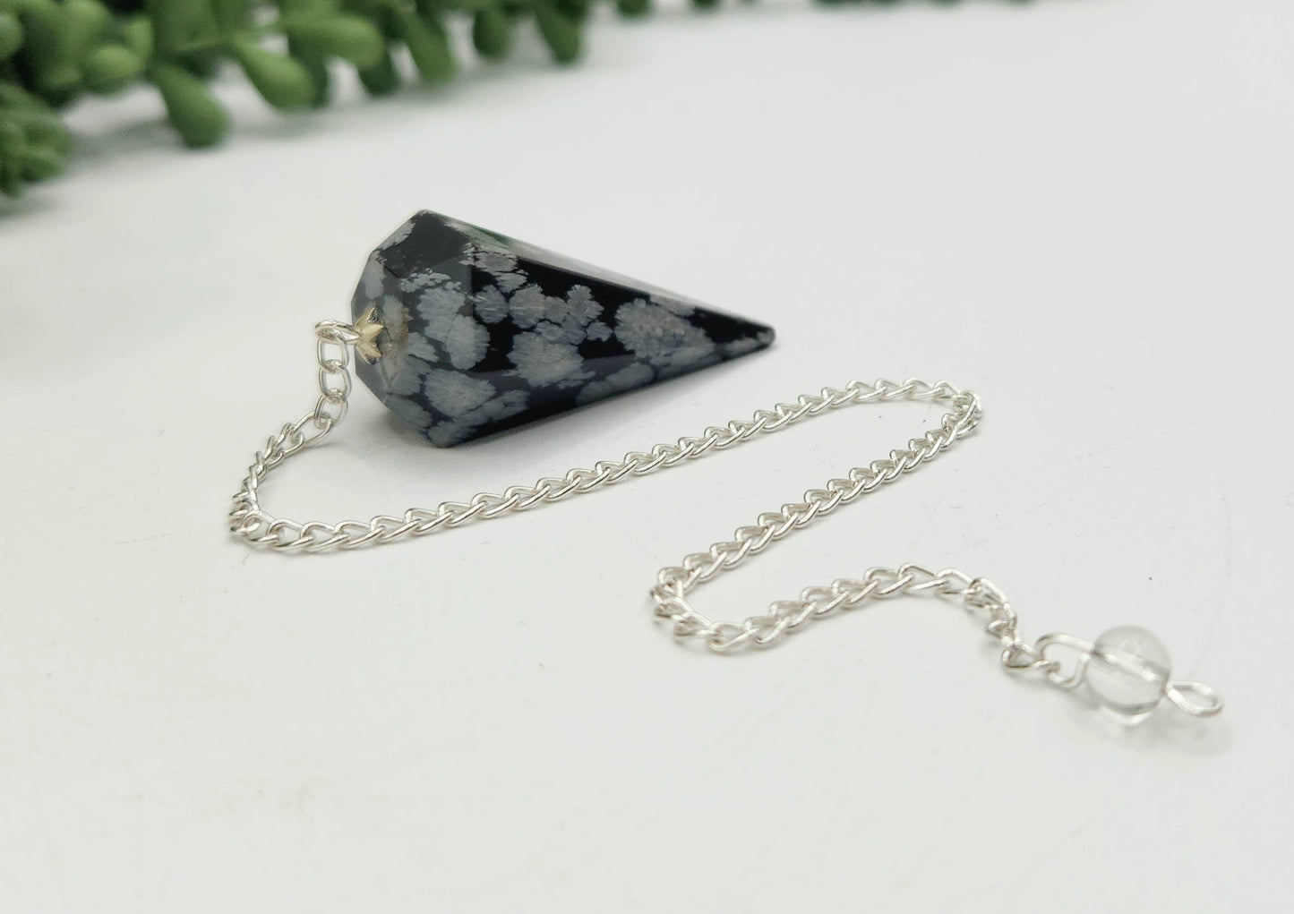 Snowflake Obsidian Pendulum w/ Silver Plated Chain