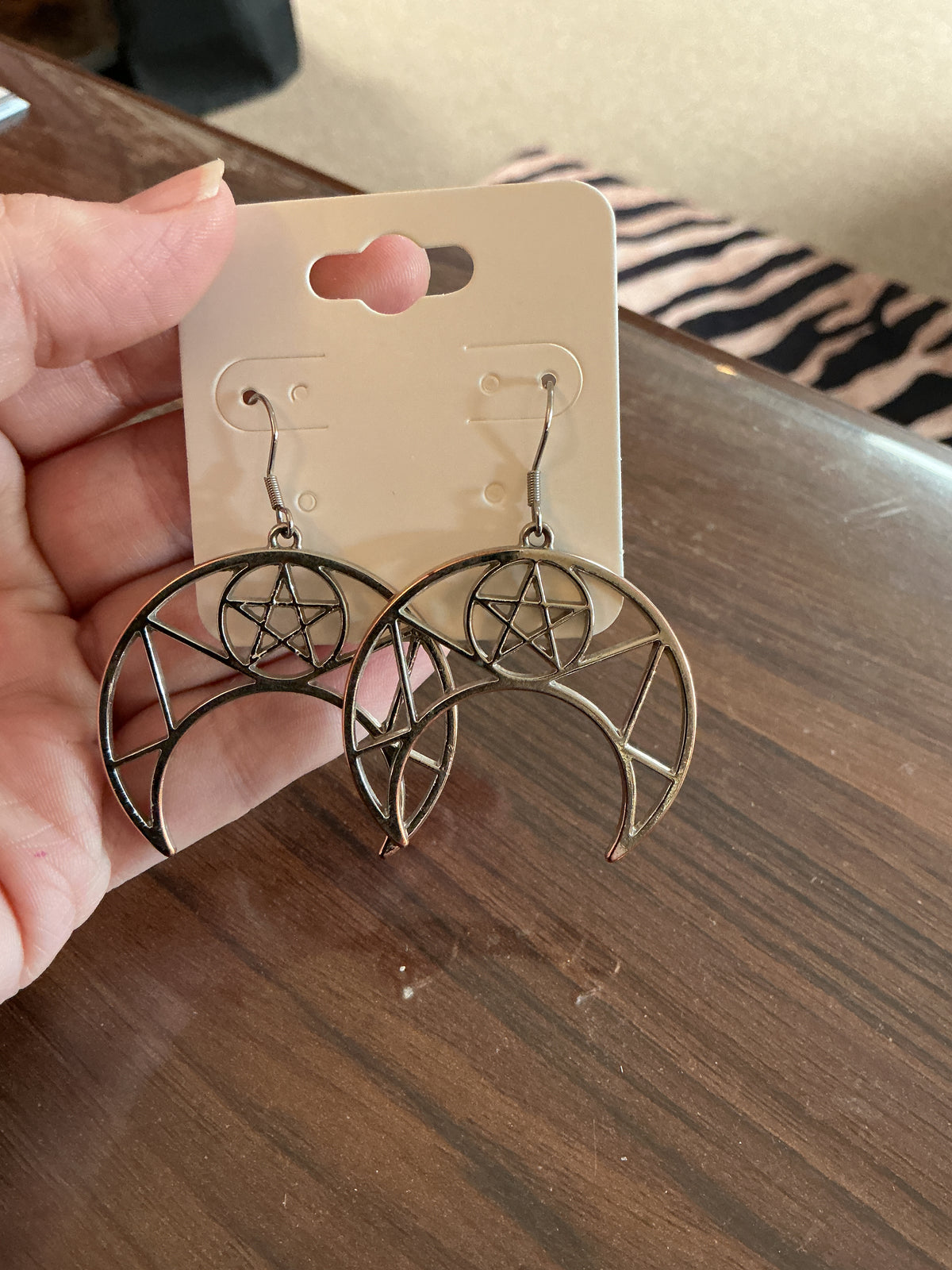 Silver Moon Pentagram Earrings