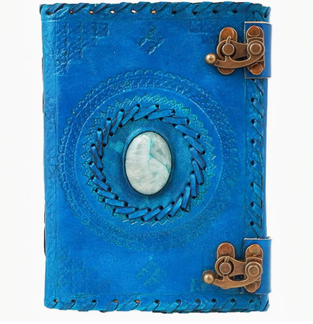 Blue Leather Embossed Journal with Quartz