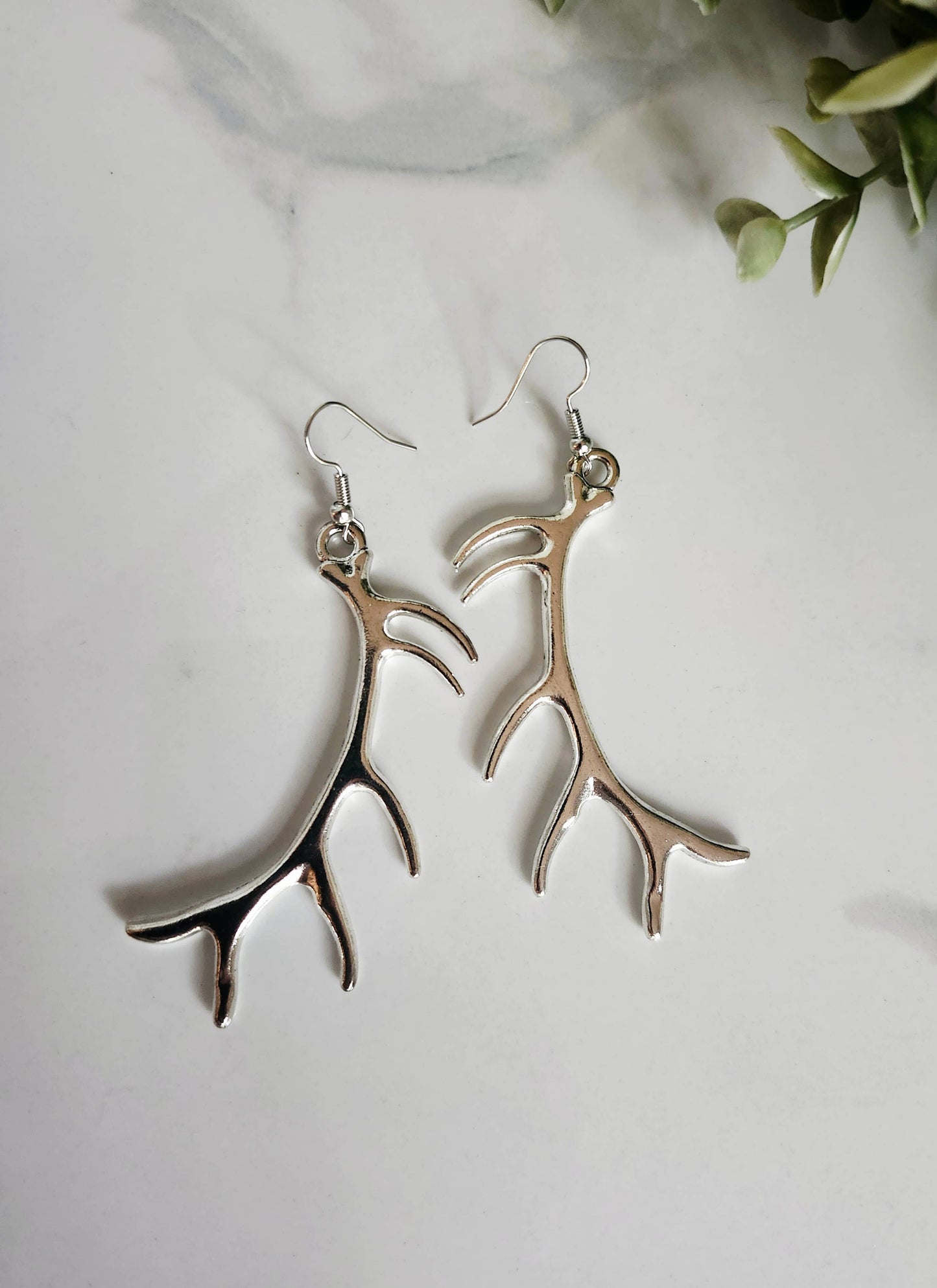 Silver Deer Antler Earring Set