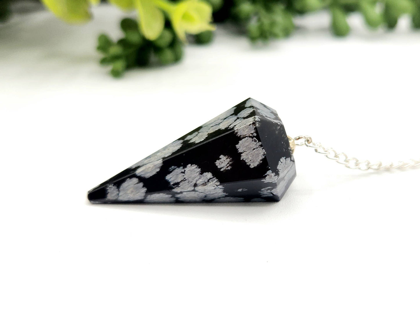 Snowflake Obsidian Pendulum w/ Silver Plated Chain