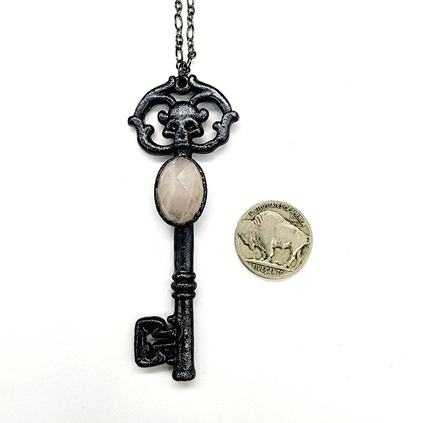 Skeleton Key Necklace-Rose Quartz