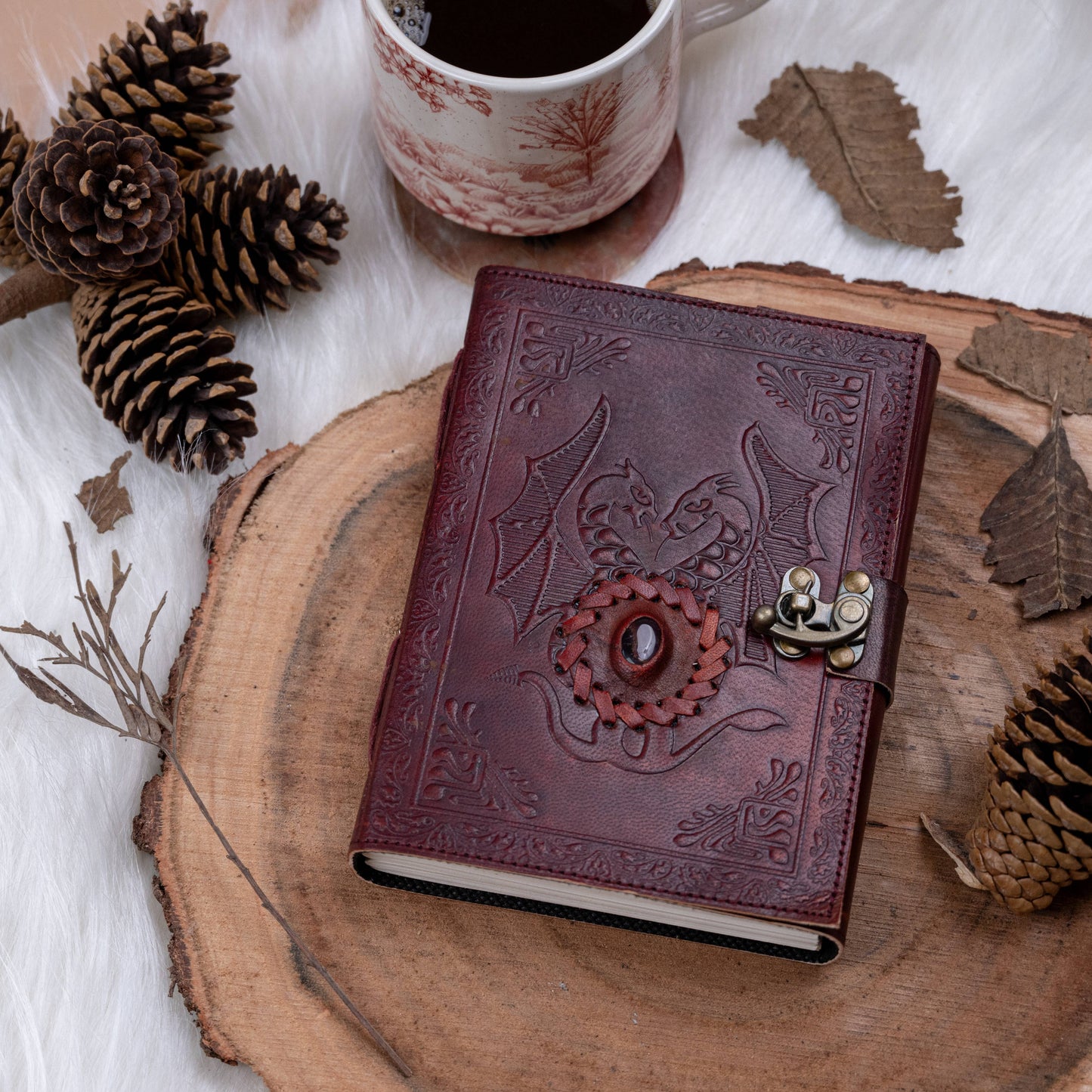 Leather Journal with Stone Dragon Embossed