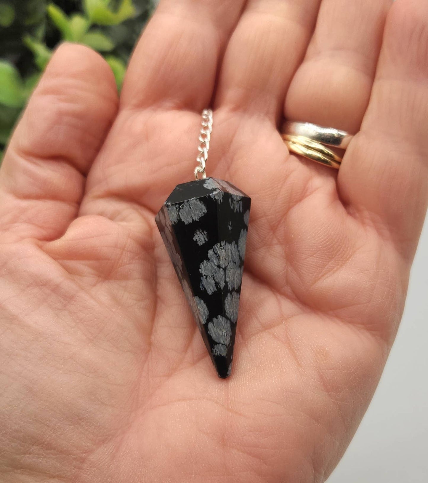 Snowflake Obsidian Pendulum w/ Silver Plated Chain
