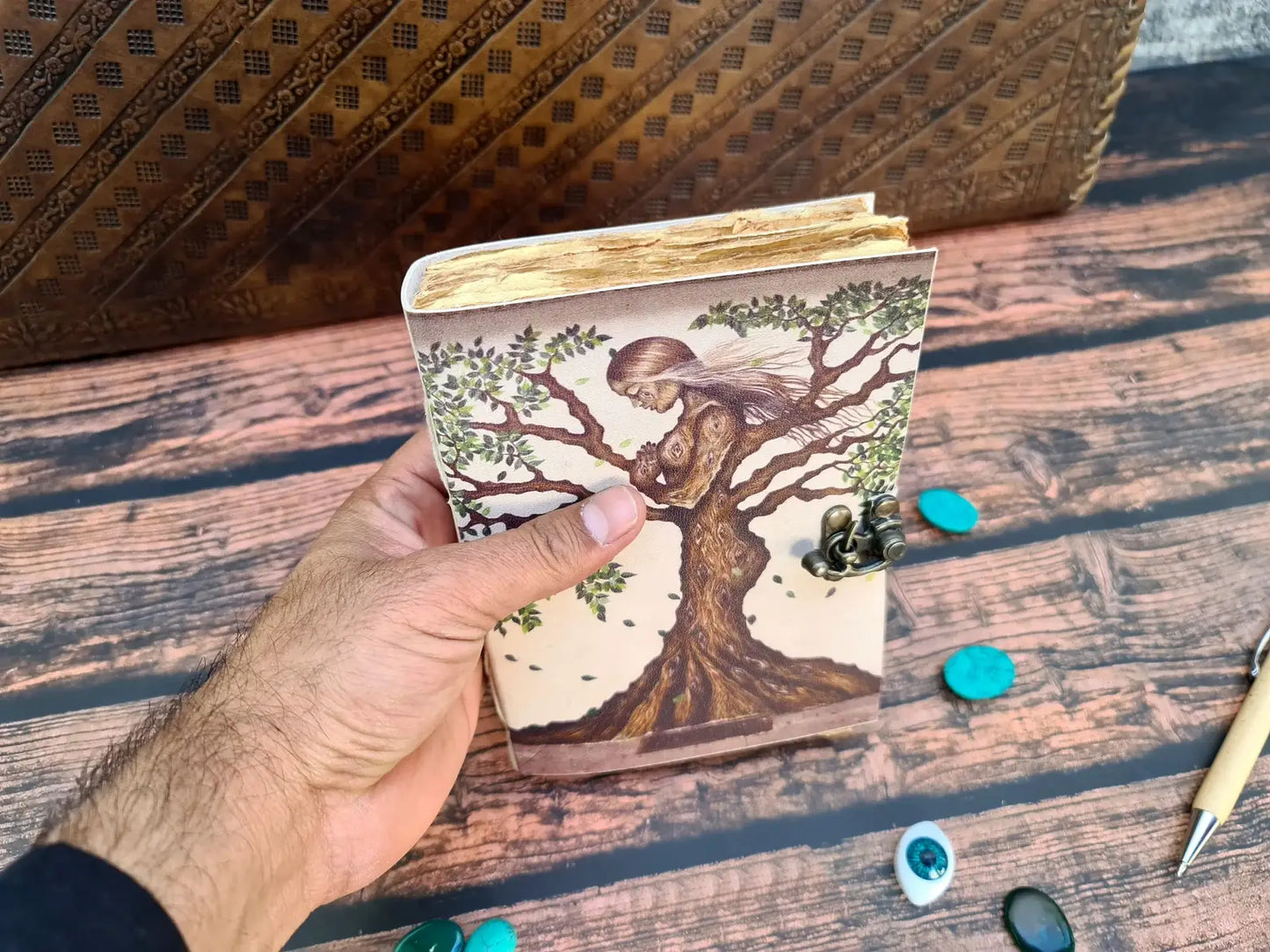 Leather Bound Journal with Tree Spirit Print