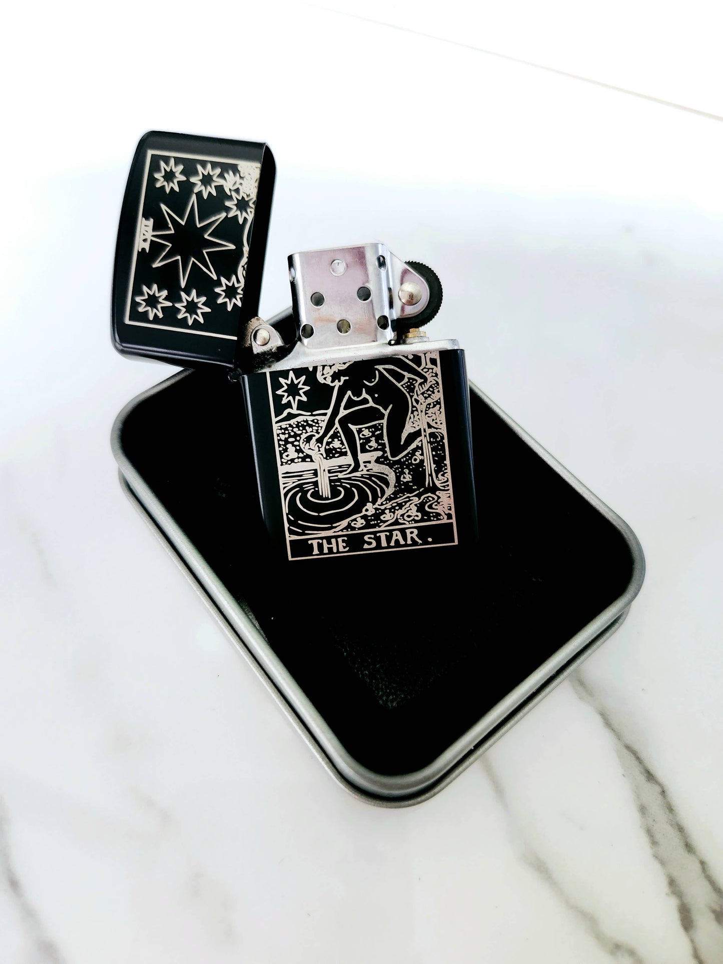 The Star Tarot Engraved Flip Top Metal Windproof Lighter