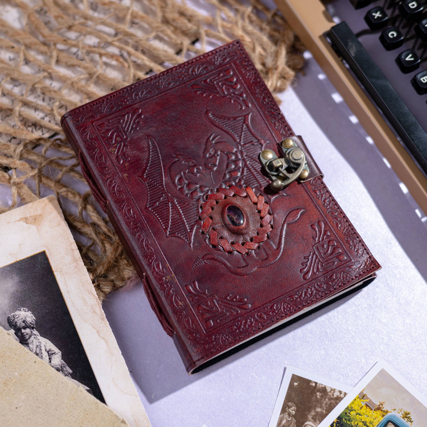 Leather Journal with Stone Dragon Embossed