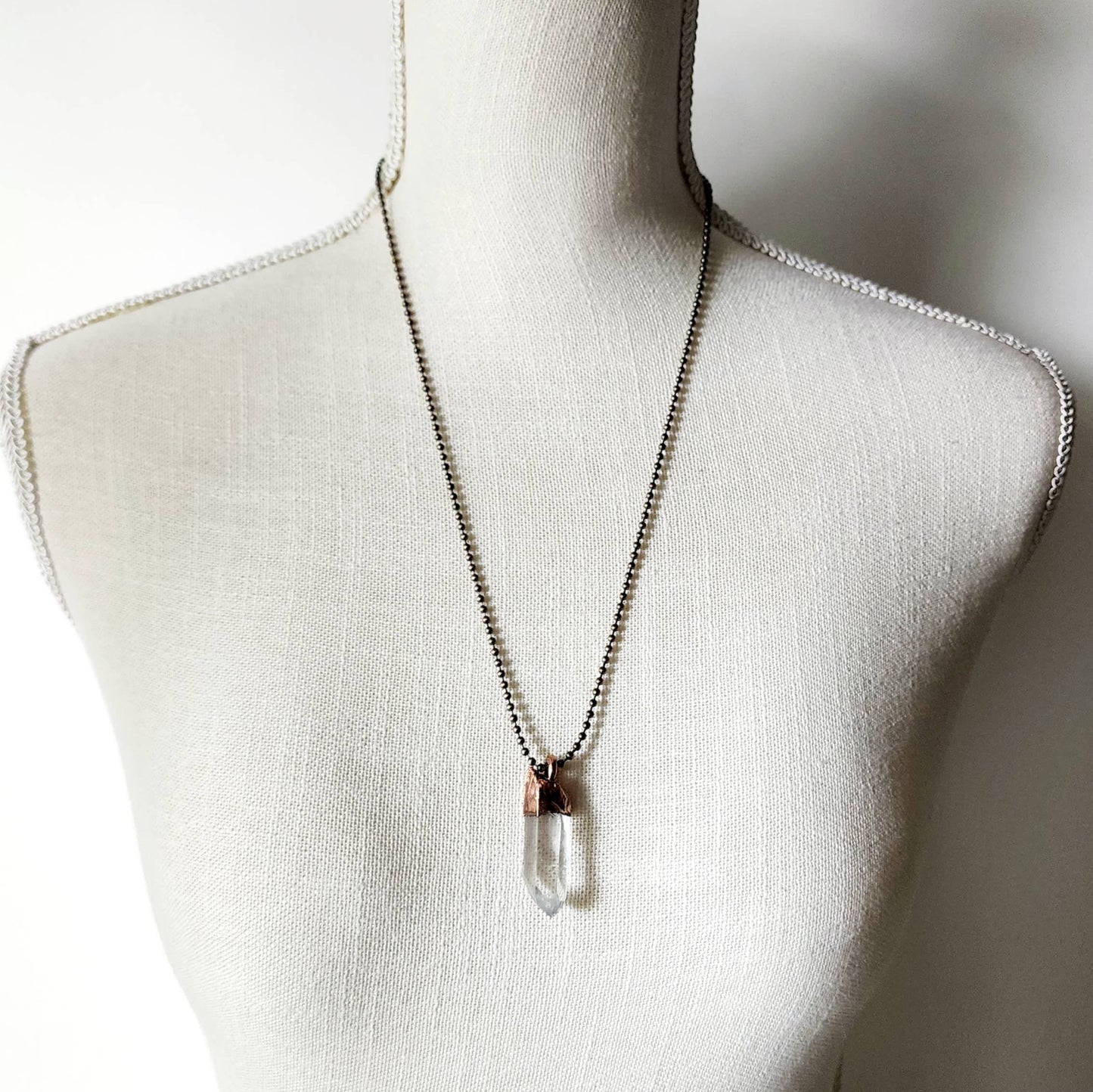 Clear Quartz Crystal Point Necklace - Ball Chain