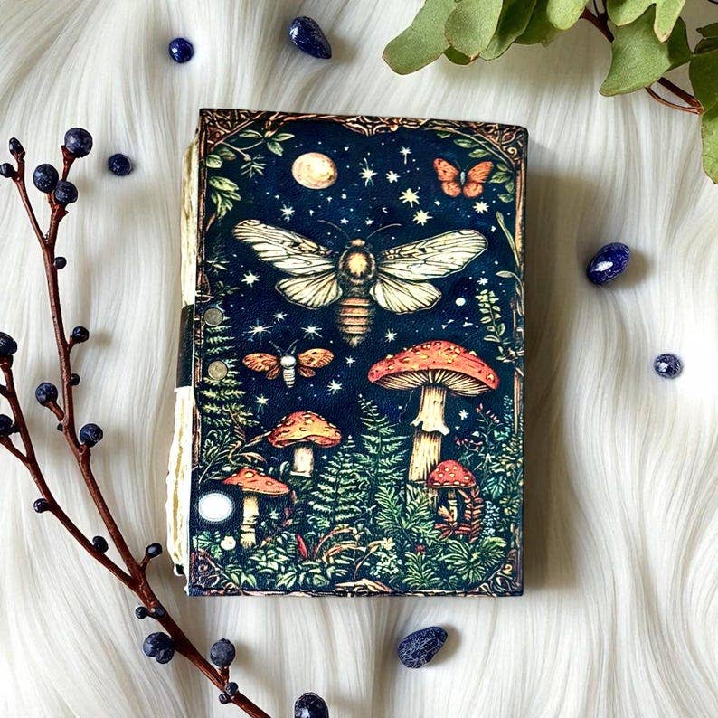 Leather Journal with Mushroom Print