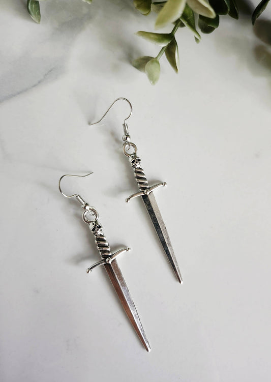 Silver Dagger Sword Earrings