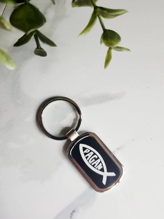Pagan Fish Engraved Metal Keychain