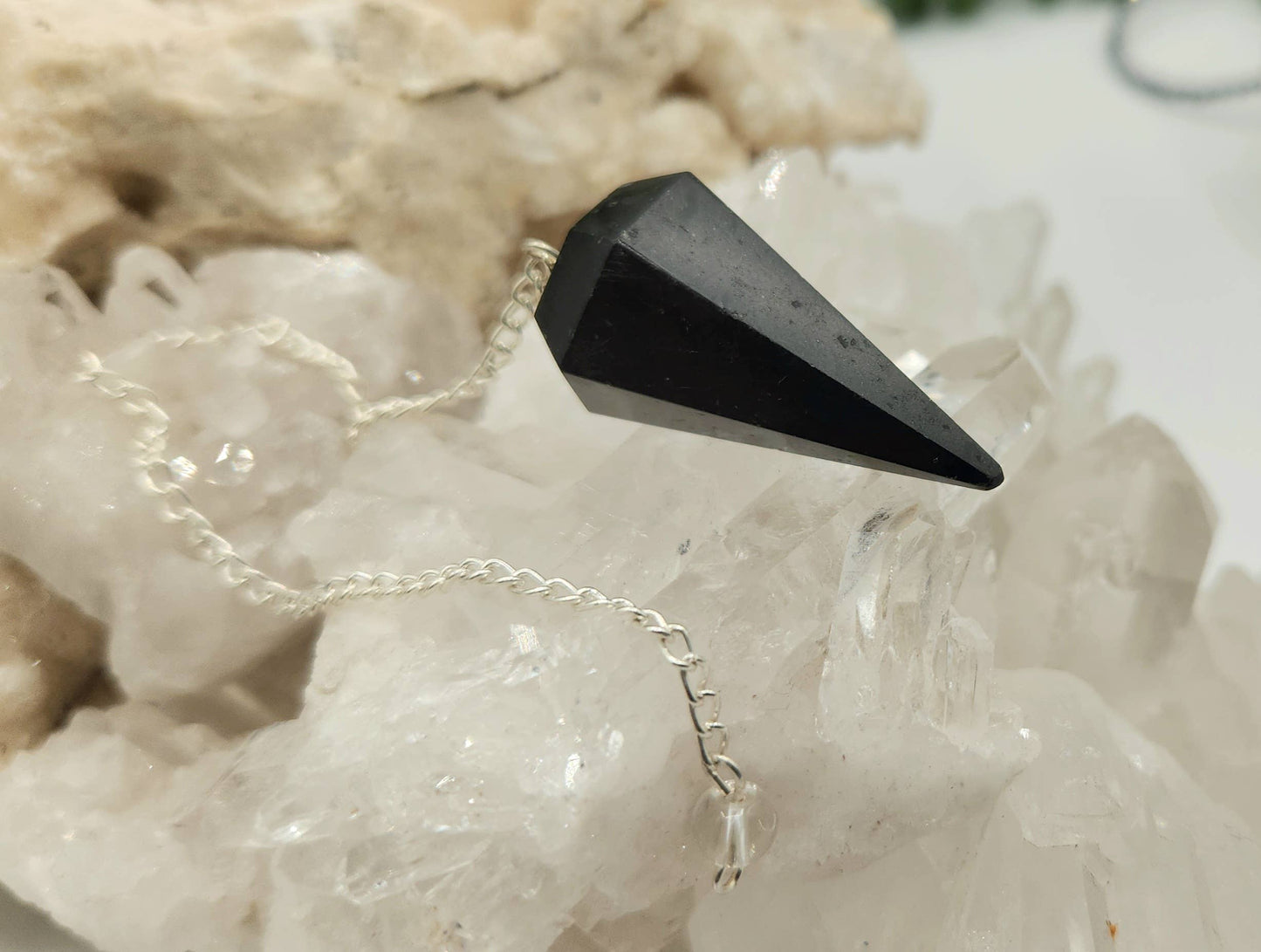 Black Tourmaline Pendulum Pendulum w/ Silver Plated Chain