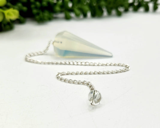Opalite Pendulum w/Silver Plated Chain & Clear Quartz Bead