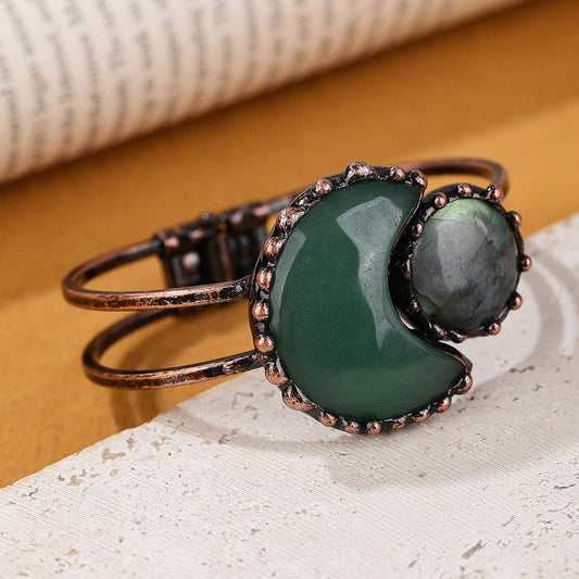 Star and Moon, Natural Stone Bangle: Green Aventurine & Anemousite