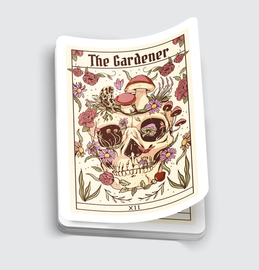 Skull Flower Gardener Tarot Card Sticker - 3"