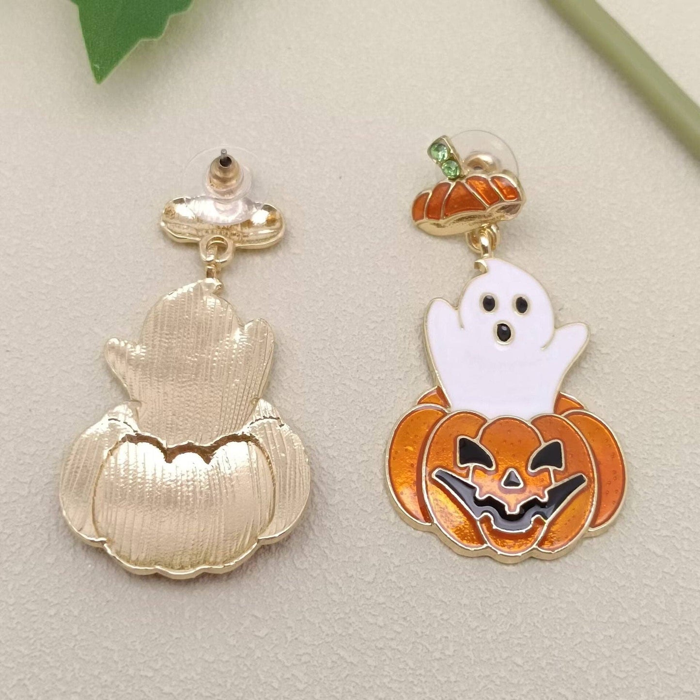 Halloween Enamel Pumpkin Ghost Dangle Earrings