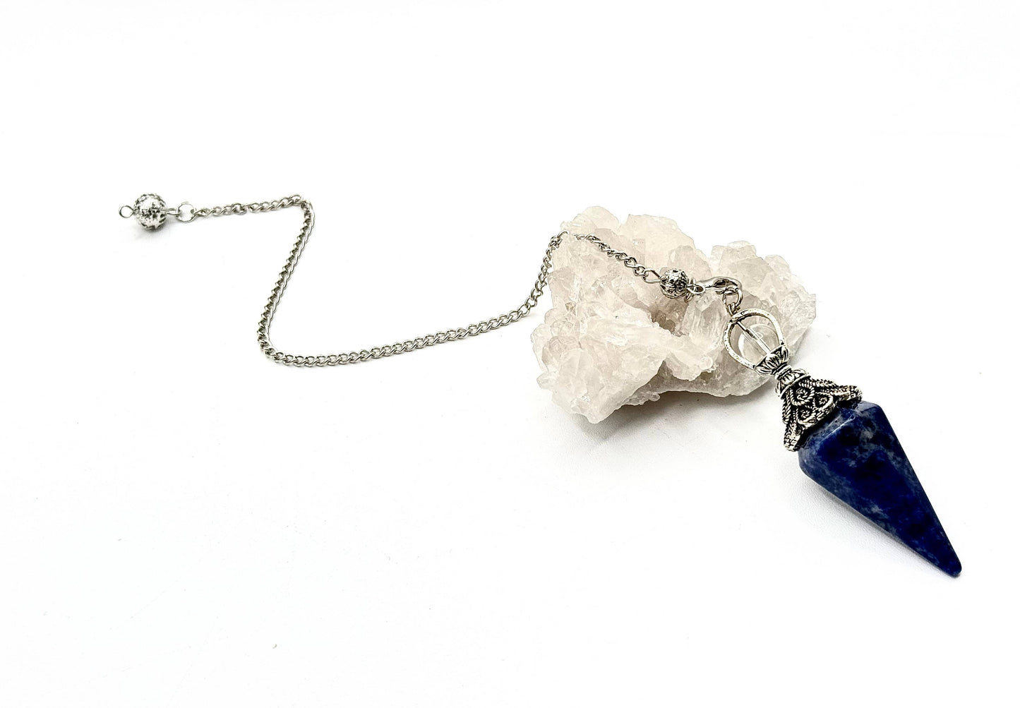 Sodalite Double Cap Pendulum with Silver Plate Chain