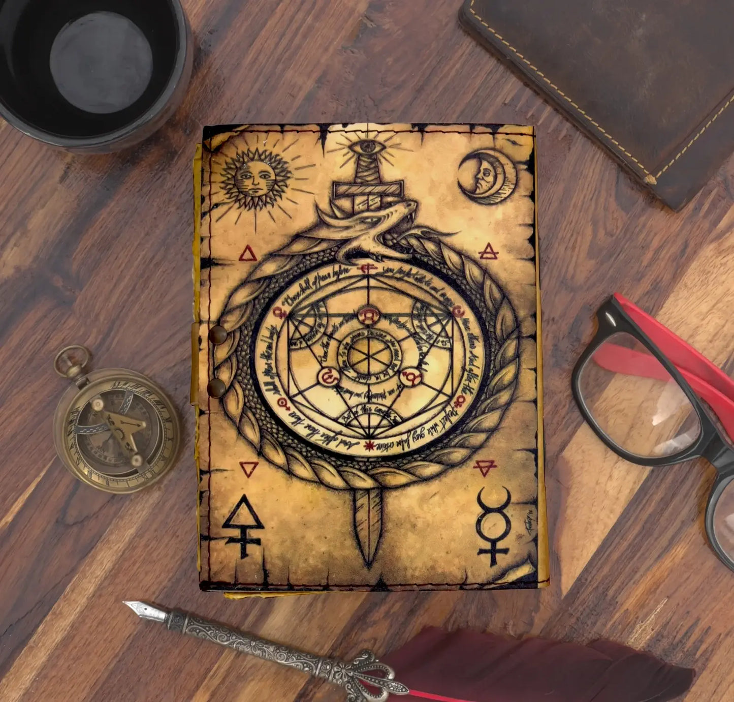 Leather Journal with Sacred Geometry Print 