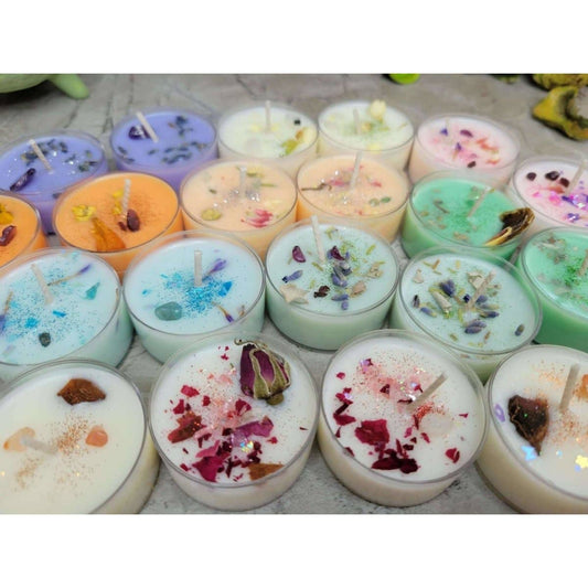Tea Light Spell Candles with Herbs and Crystals