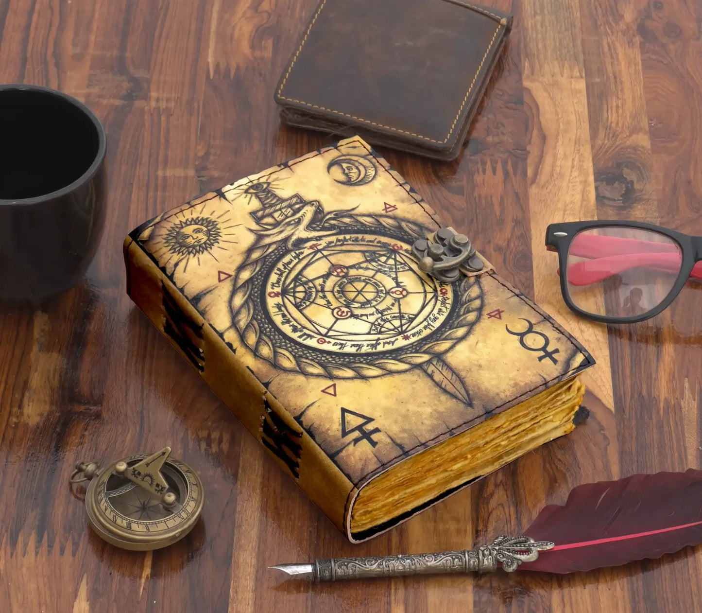 Leather Journal with Sacred Geometry Print 