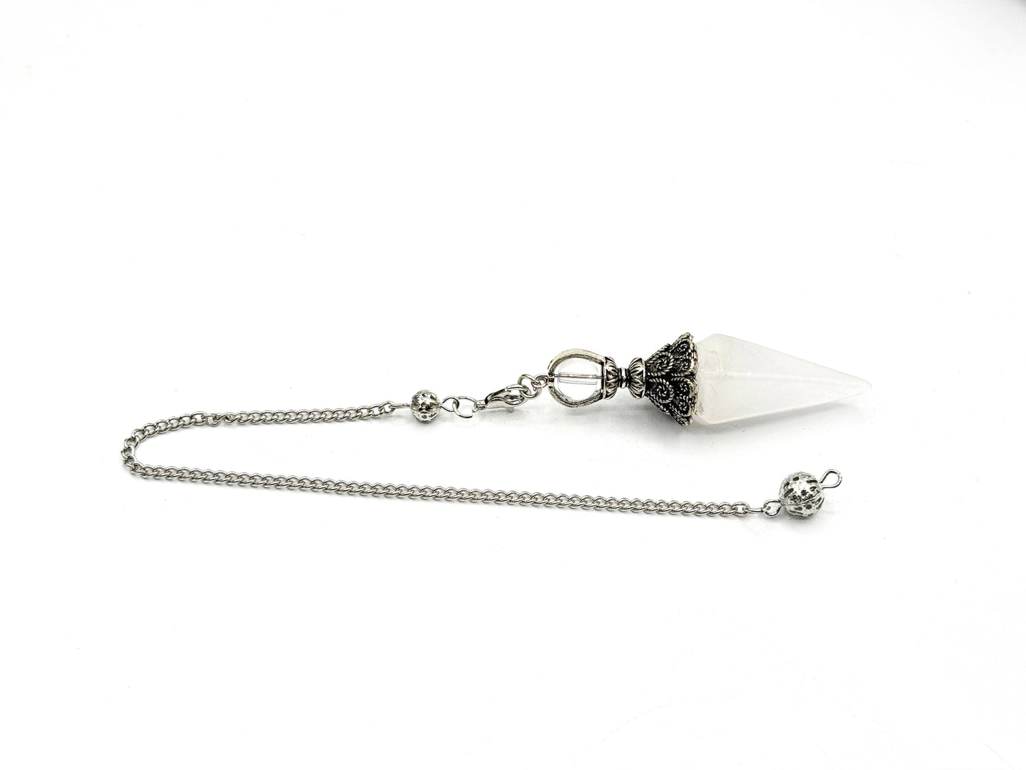 Clear Quartz Double Cap Pendulum with Silver Plate Chain