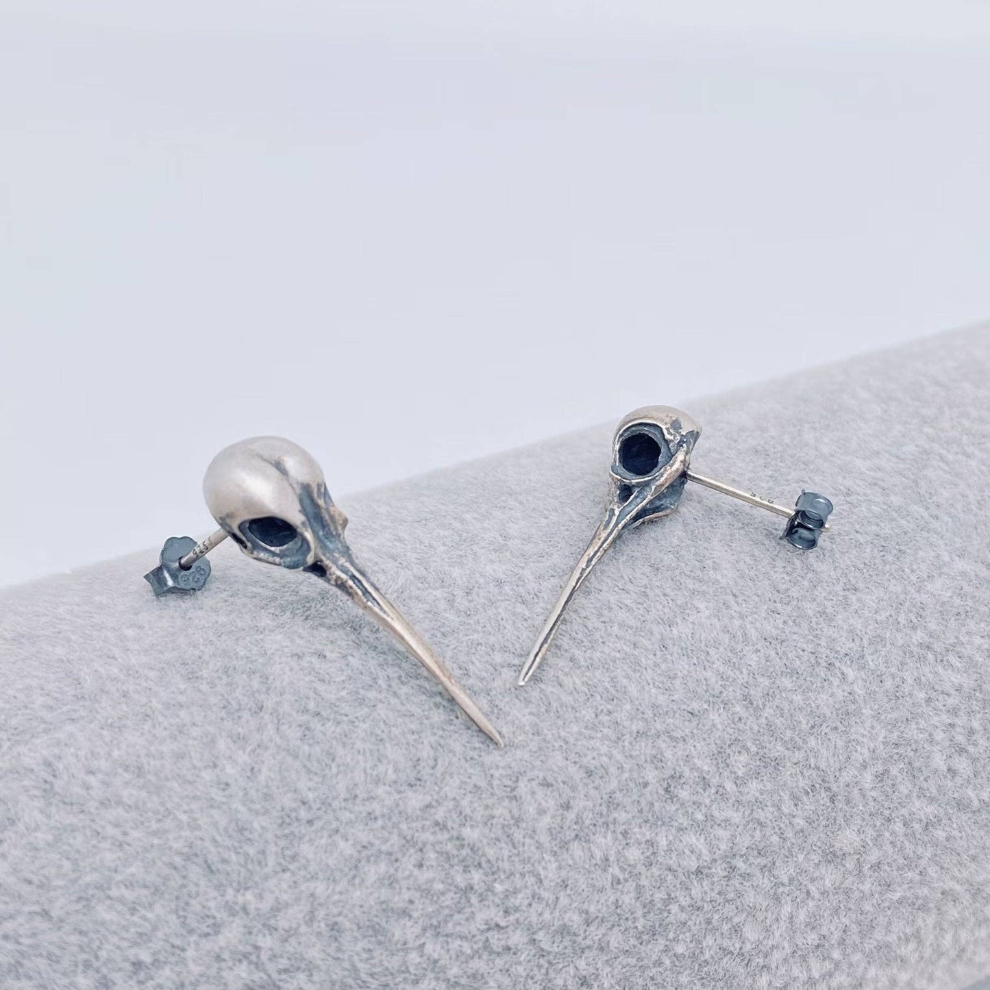 Sterling Silver Hummingbird Skull Ear Studs