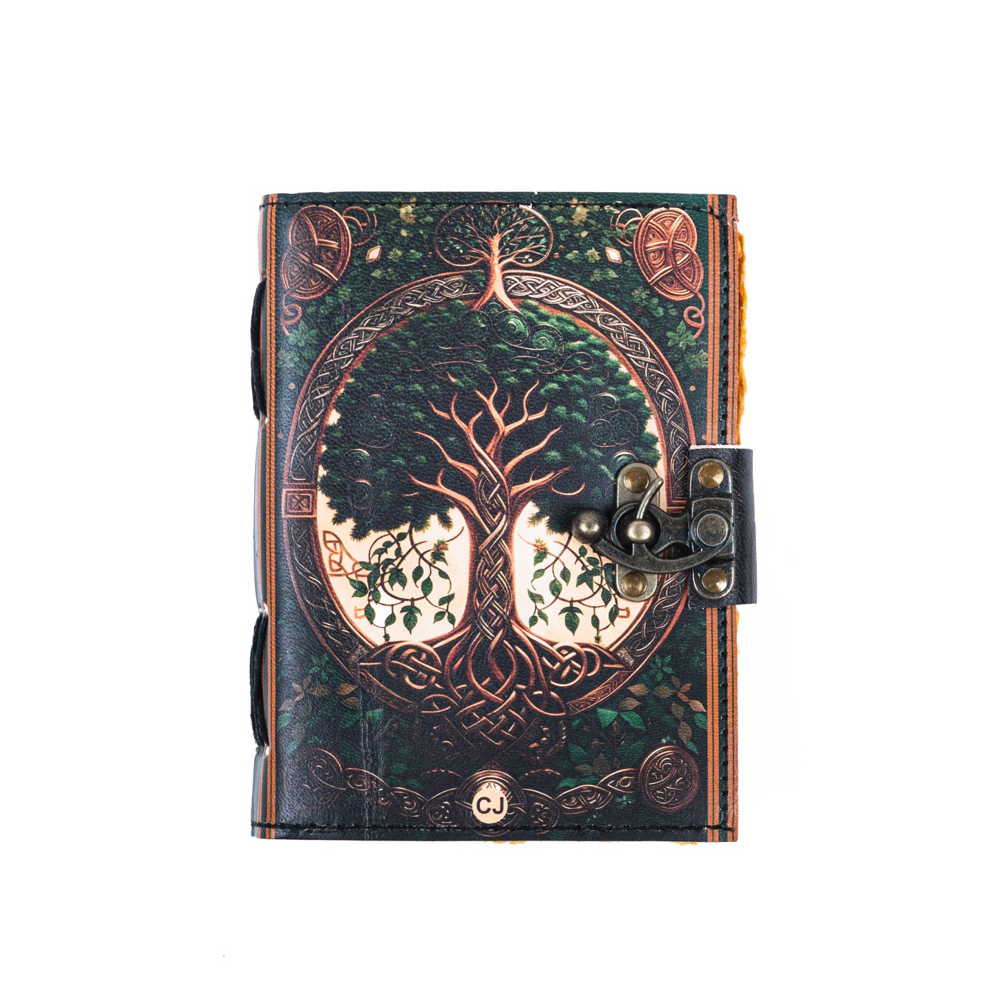 Leather Journal with Vintage Paper Tree Print