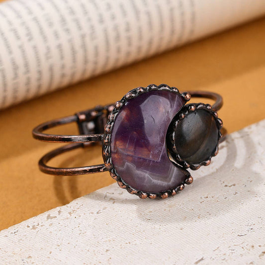 Star and Moon, Natural Stone Bangle: Amethyst & Anemousite