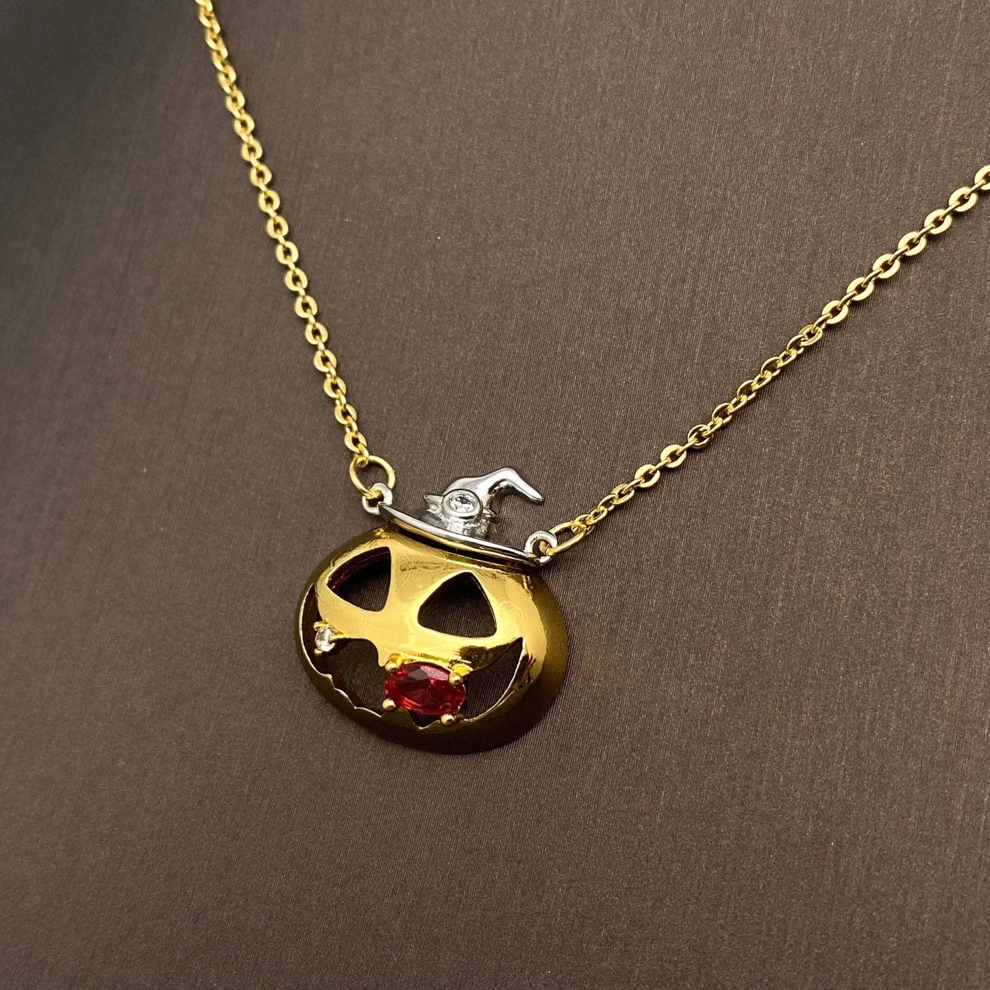 Pumpkin with Magic Hat Charm Necklace