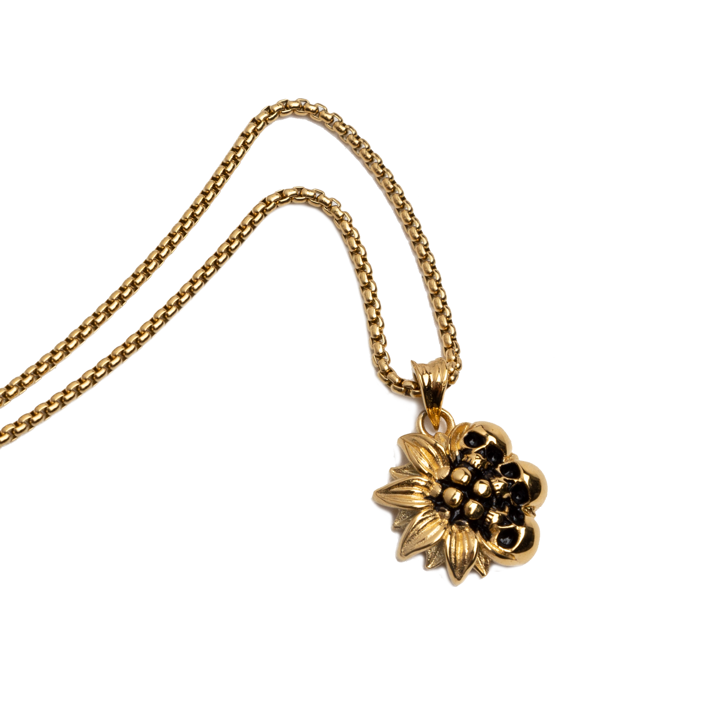 Gold Sunflower & Skull Necklace