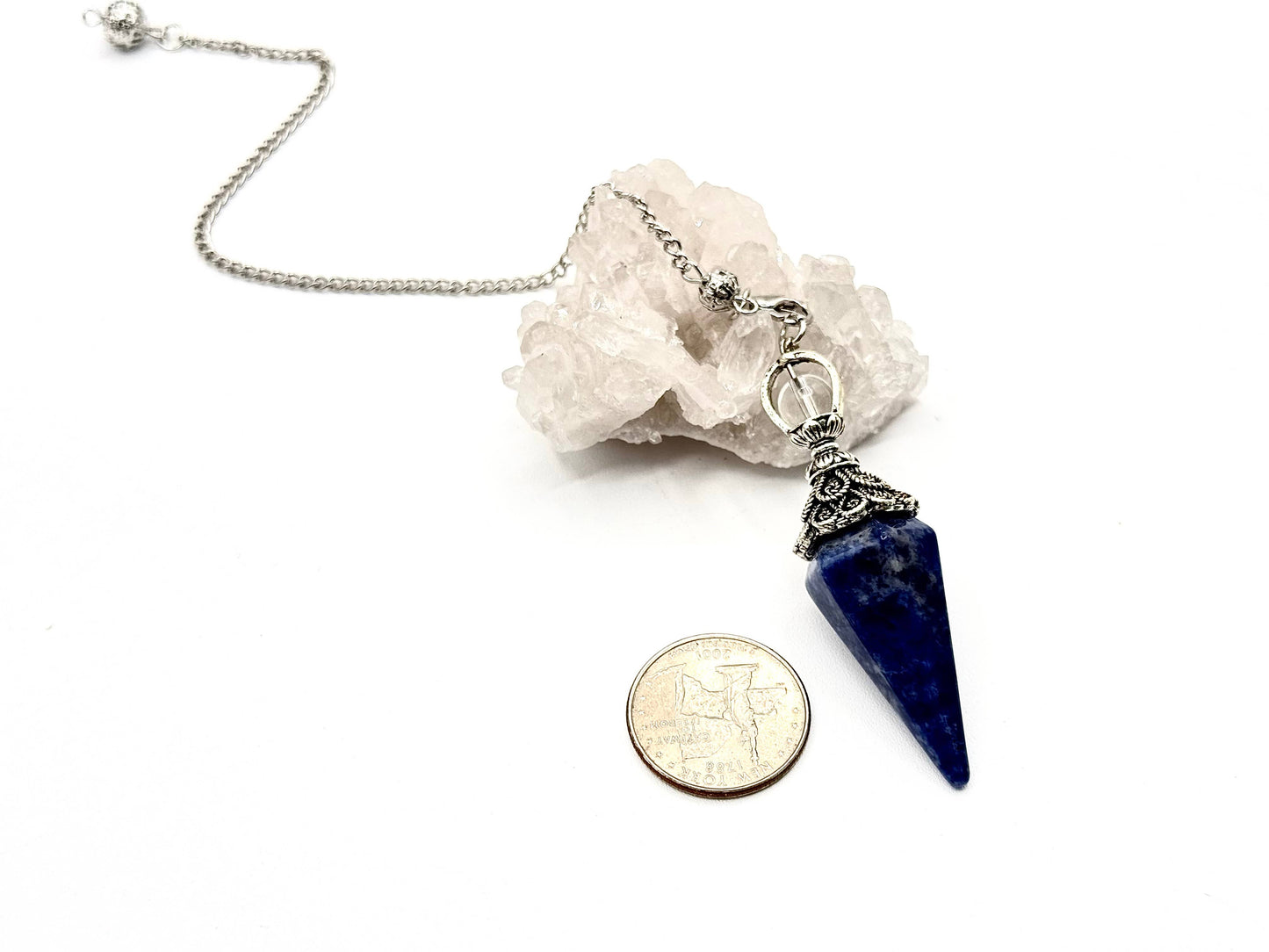 Sodalite Double Cap Pendulum with Silver Plate Chain