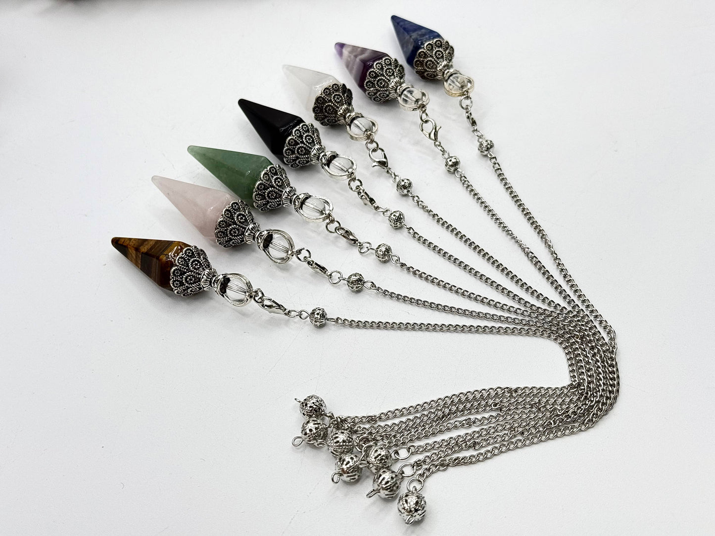 Clear Quartz Double Cap Pendulum with Silver Plate Chain