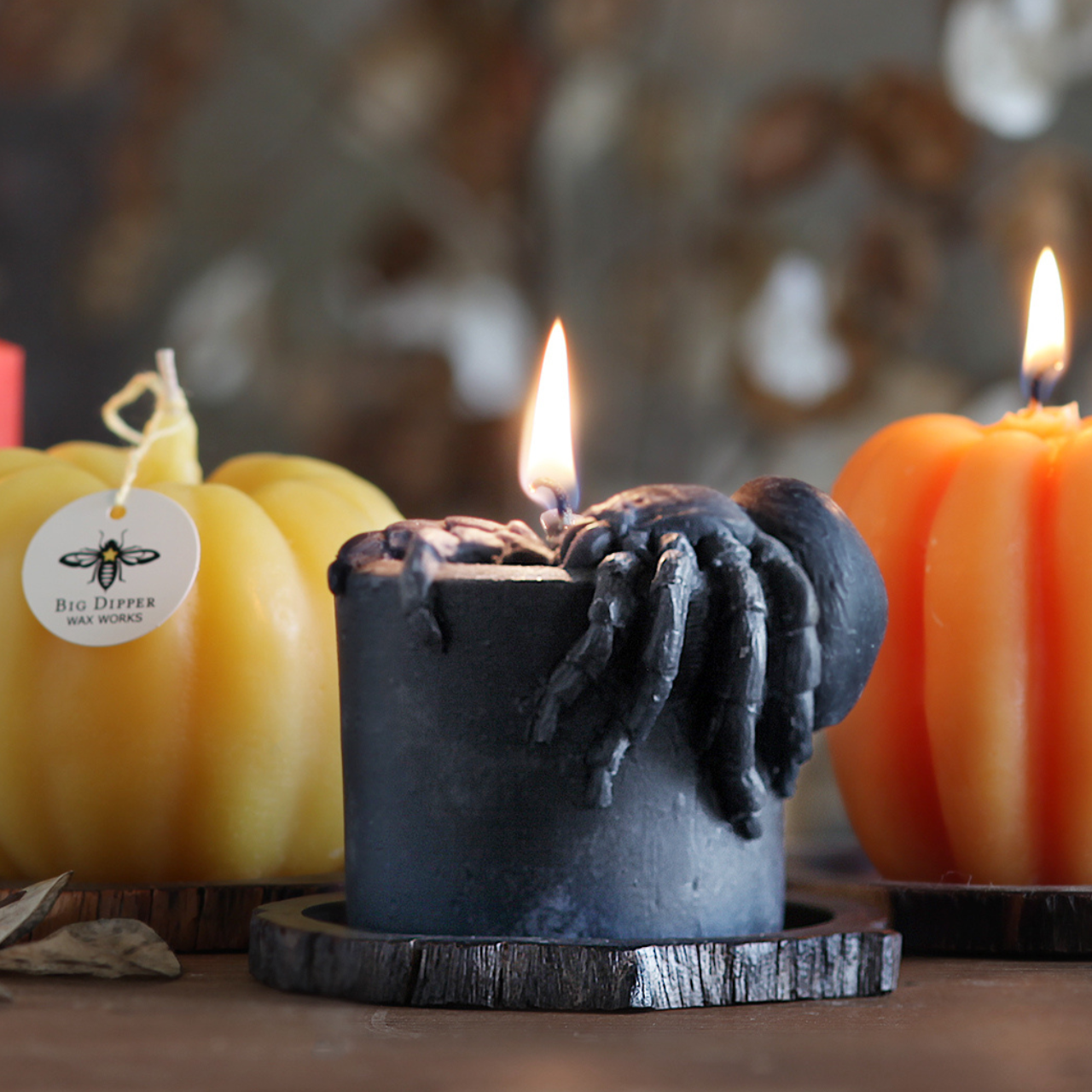 Spider Pillar Candle 100% Beeswax  4” Sculpted