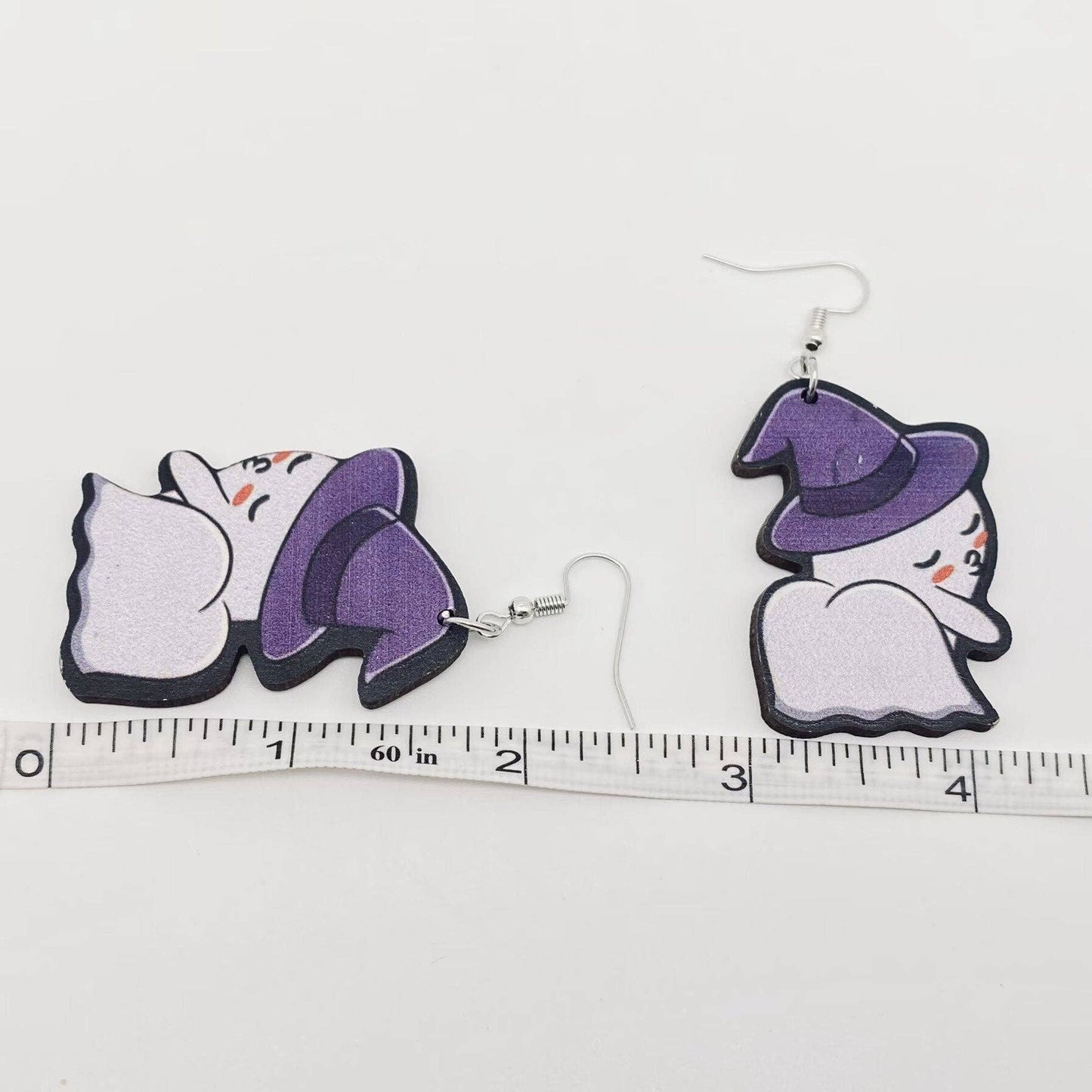 Witch Hat Ghost Wooden Double-Sided Earrings